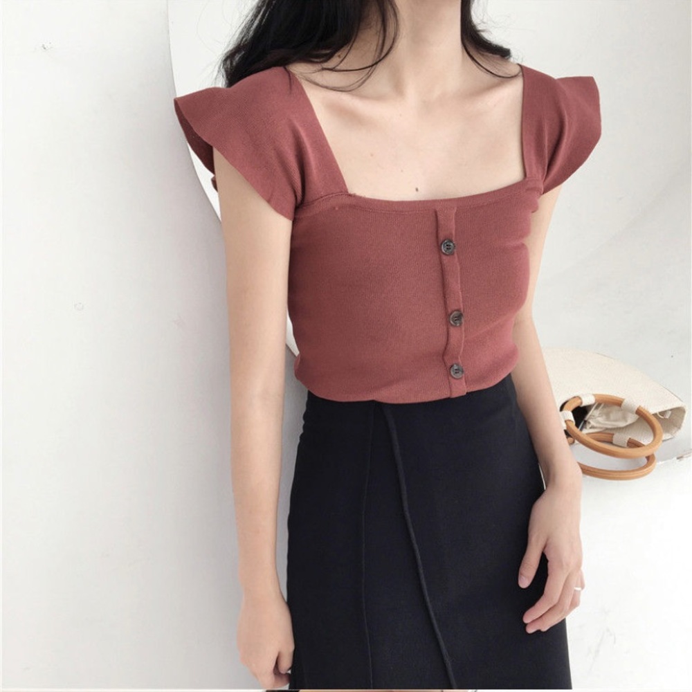 Yesstyle Frill Trim Knit Top